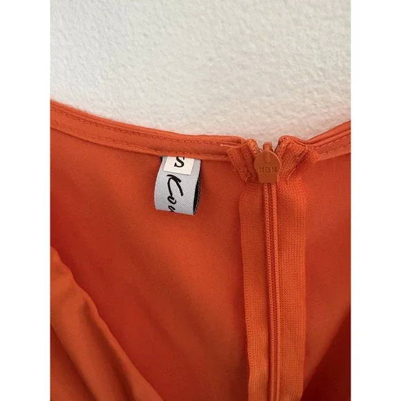 Orange Satin Cutout V-Neck Balloon Sleeve Mini Dress Small Cocktail y2k style - Picture 4 of 9